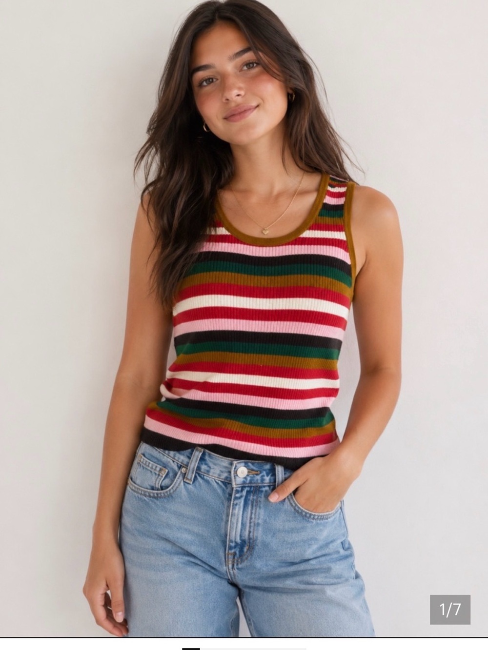 Madewell Multicolor Stripe Knit Tank Top M Merino Wool Colorblock Y2K Preppy